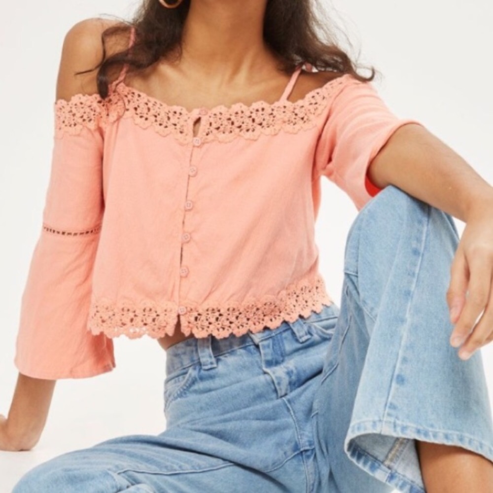 Topshop - cold shoulder coral top